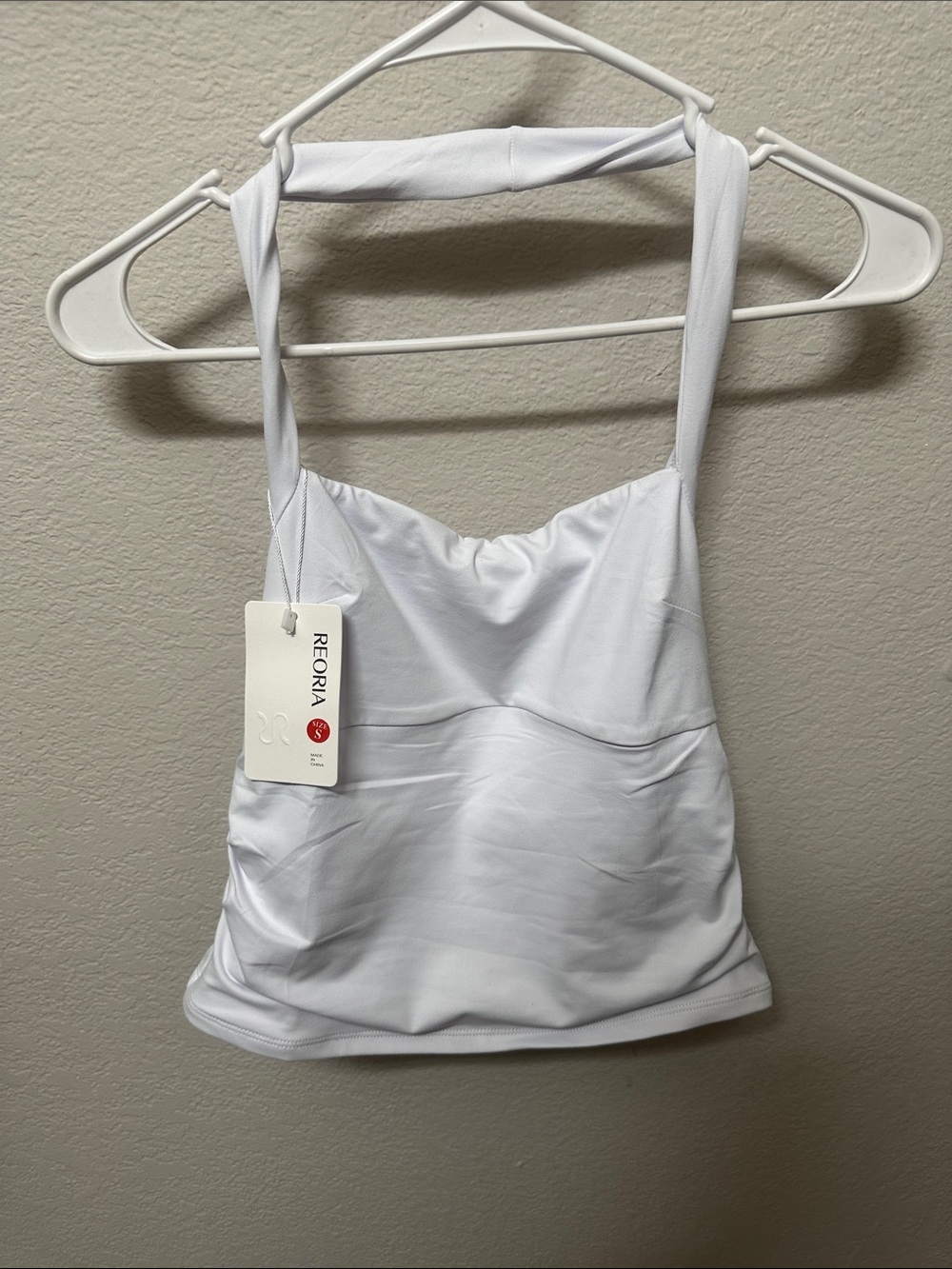 ReoRia White Halter Tankini Top